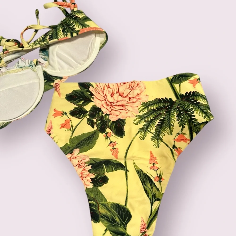 Women's Target Aguabendita Tropical  Floral Yellow Bikini Set Size XXS - Picture 10 of 12